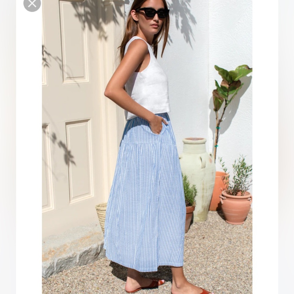 AMMA MADE IN ISRAEL Cotton SEERSUCKER ASYMMETRIC PANTALONE POCKETED SKIRT NWOT